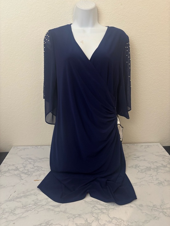 MSK Dresses & Skirts - Msk Women's Blue Midi Dress Sz M Faux Wrap Pullover Beaded 3/4 Sleeve NWT